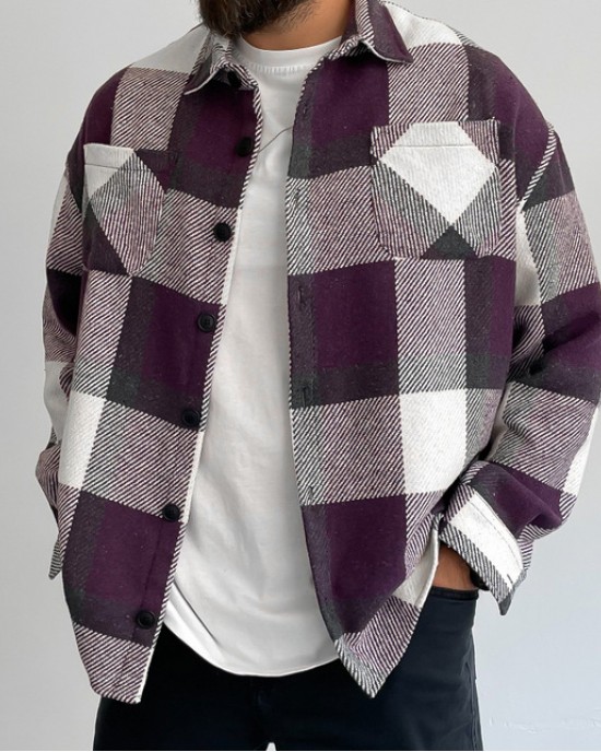 Men's plaid thickened long sleeve shirt jacket HF0210-03-03 Men's plaid thickened long sleeve shirt jacket HF0210-03-03